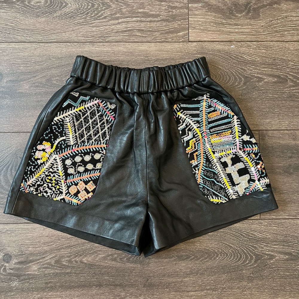 Genuine Leather Shorts with Sequin Details on the Pockets, so Dope!